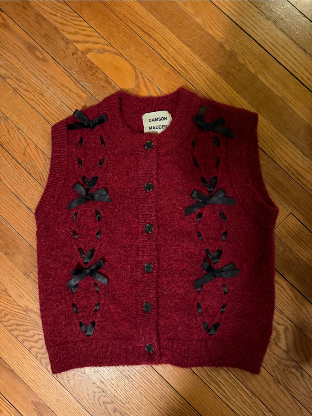 Damson madder Burgundy Bow-Accent Knit sweater vest